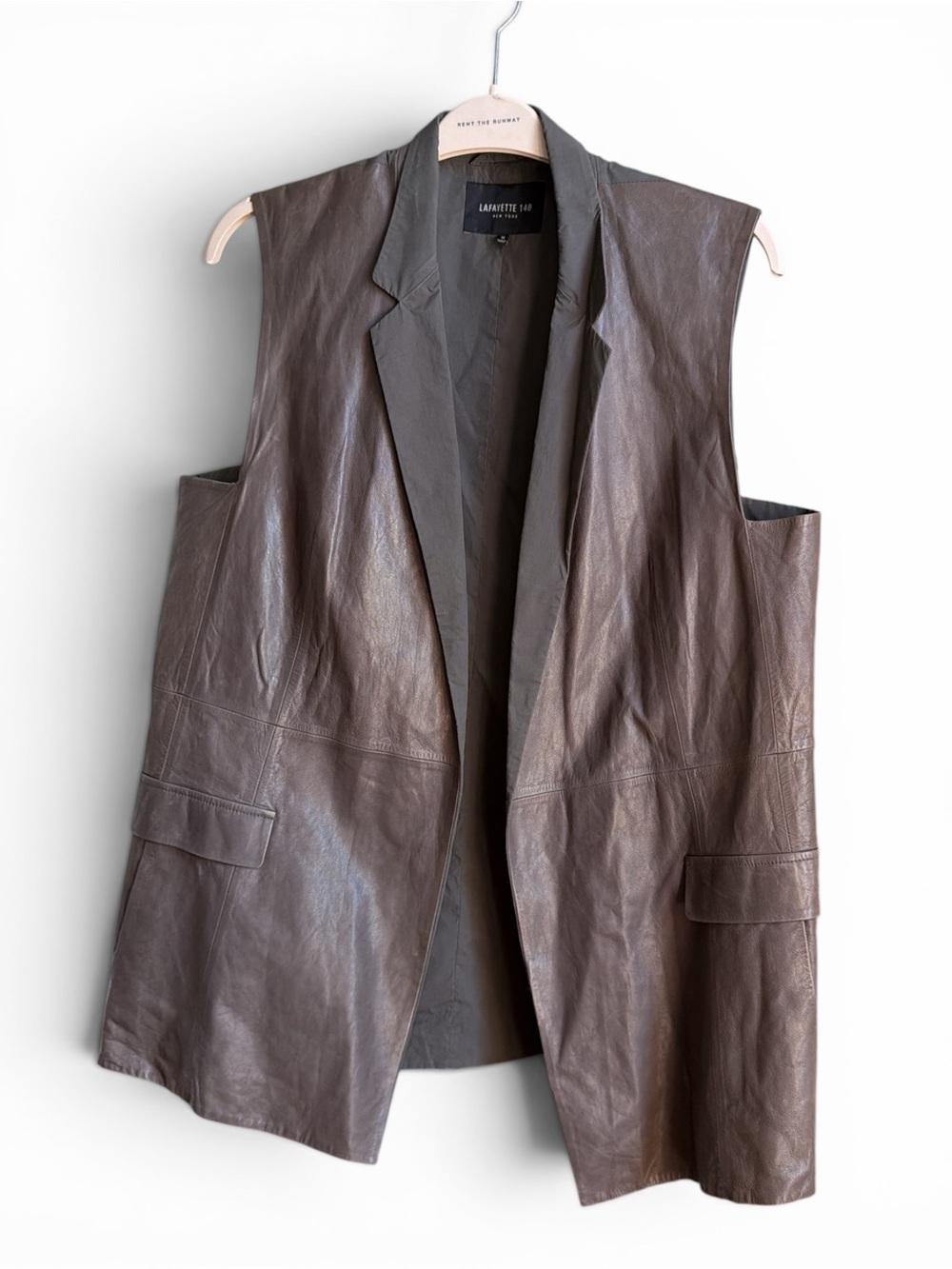 Lafayette 148 New York Brown Gray 100% Genuine Leather & Nylon Sleeveless Vest